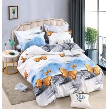 Lenjerie Din Bumbac Tip Finet 6 Piese Pentru Pat Dublu, Gold Butterflies