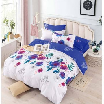 Lenjerie Din Bumbac Tip Finet 6 Piese Pentru Pat Dublu, Purple Flowers