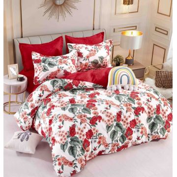 Lenjerie Din Bumbac Tip Finet 6 Piese Pentru Pat Dublu, Red Flowers