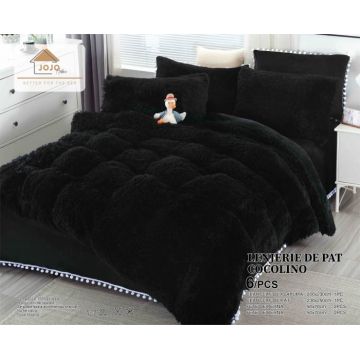 Lenjerie pat super pufoasa COCOLINO Fluffy 6 Piese, Negru