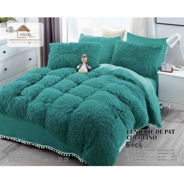 Lenjerie pat super pufoasa COCOLINO Fluffy 6 Piese, Turcoaz