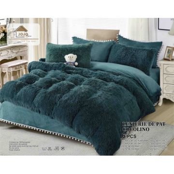 Lenjerie pat super pufoasa COCOLINO Fluffy 6 Piese - Verde Inchis