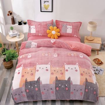 Set Lenjerie Cocolino Cu Elastic, 4 Piese, Pat 1 Persoana - Lovely Cats