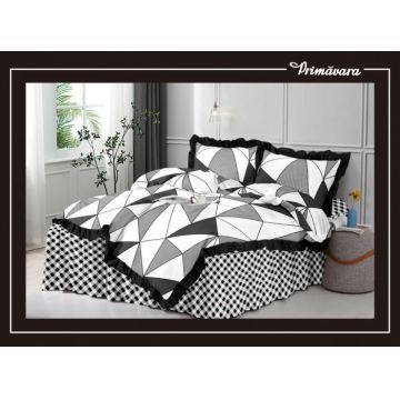 Set Lenjerie de Pat Bumbac Finet cu Volanase, 4 Piese - BW Geometric