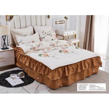 Set Lenjerie de Pat Bumbac Finet cu Volanase - Brown Beige