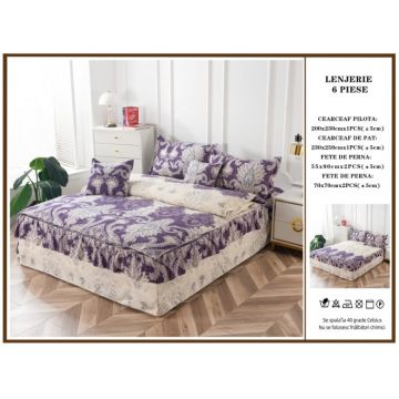 Set Lenjerie de Pat Bumbac Finet cu Volanase - Royal Purple