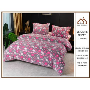 Set Lenjerie De Pat Cocolino 4 Piese Pat 2 Persoane - Pink Flowers