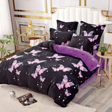 Set Lenjerie De Pat Cocolino 6 Piese Pat 2 Persoane - Purple Butterflies