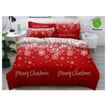 Set Lenjerie De Pat Craciun 6 Piese Pat 2 Persoane, Merry Christmas Red