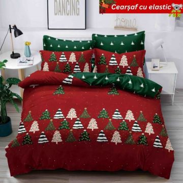 Set Lenjerie De Pat Craciun Cu Elastic 6 Piese Pat 2 Persoane, Christmas Collection