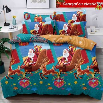 Set Lenjerie De Pat Craciun Cu Elastic 6 Piese Pat 2 Persoane, Christmas Collection