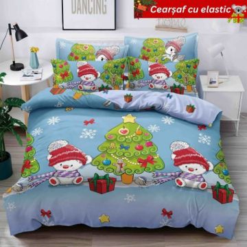 Set Lenjerie De Pat Craciun Cu Elastic 6 Piese Pat 2 Persoane, Christmas Collection