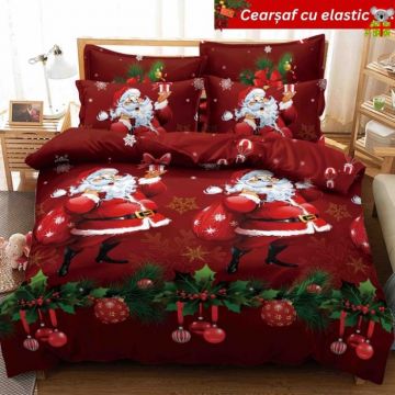 Set Lenjerie De Pat Craciun Cu Elastic 6 Piese Pat 2 Persoane, Christmas Collection