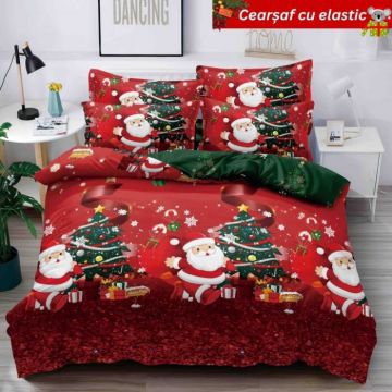 Set Lenjerie De Pat Craciun Cu Elastic 6 Piese Pat 2 Persoane, Christmas Collection