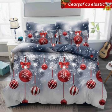 Set Lenjerie De Pat Craciun Cu Elastic 6 Piese Pat 2 Persoane, Christmas Collection