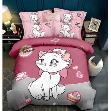 Set Lenjerie de pat cu imprimeu 3D, bumbac finet, multicolor, 2 persoane, 6 piese, Cool Cat