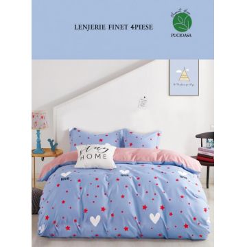 Lenjerie De Pat 1 Persoana, 4 Piese, Bumbac Finet - Love