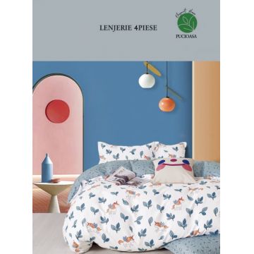 Lenjerie De Pat 1 Persoana, 4 Piese, Bumbac Finet - Mini Unicorni