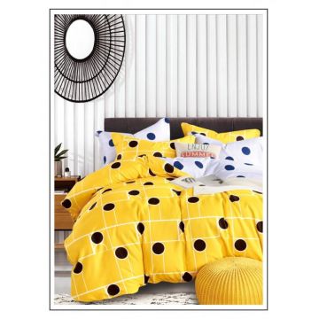 Lenjerie De Pat 1 Persoana, 4 Piese, Bumbac Satinat - Yellow With Black Dots