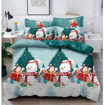 Lenjerie De Pat 1 Persoana, 4 Piese - Santa Snowman