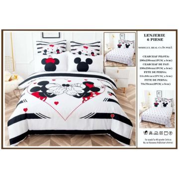 Lenjerie De Pat Finet Premium Pat Dublu - Minnie Mickey Kiss