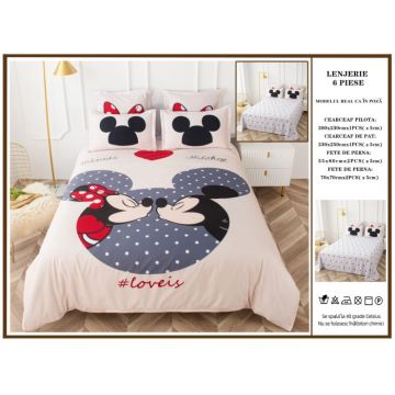 Lenjerie De Pat Finet Premium Pat Dublu - Minnie Mickey Love Is