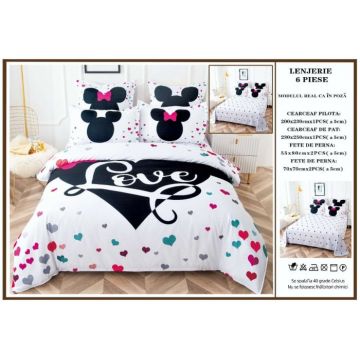 Lenjerie De Pat Finet Premium Pat Dublu - Minnie Mickey Love