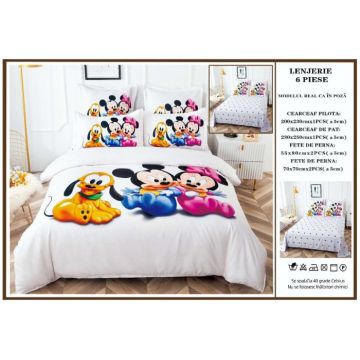 Lenjerie De Pat Finet Premium Pat Dublu - Minnie Mickey Pluto