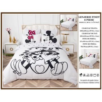 Lenjerie De Pat Finet Premium Pat Dublu - Minnie Mickey Together