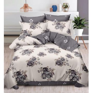 Lenjerie Din Bumbac Tip Finet 6 Piese Pentru Pat Dublu - Grey