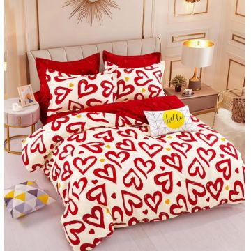 Lenjerie Din Bumbac Tip Finet 6 Piese Pentru Pat Dublu - Red Hearts