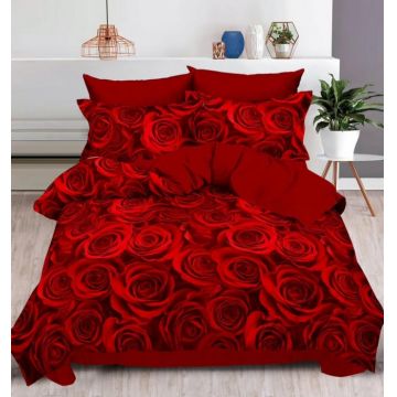 Lenjerie Din Bumbac Tip Finet 6 Piese Pentru Pat Dublu - Red Roses