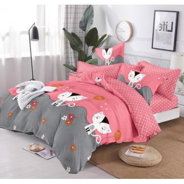 Lenjerie Pat Dublu, Bumbac Finet, 6 Piese, CU ELASTIC - Cat