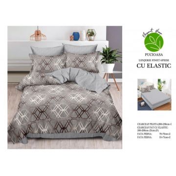 Lenjerie Pat Dublu, Bumbac Finet, 6 Piese, CU ELASTIC - Grey