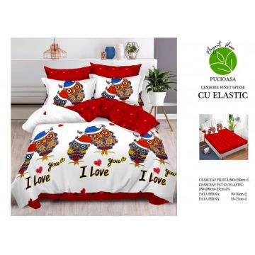 Lenjerie Pat Dublu, Bumbac Finet, 6 Piese, CU ELASTIC - I Love You