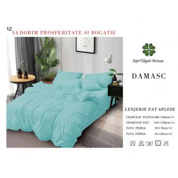 Lenjerie pat dublu Premium Damasc - Albastru