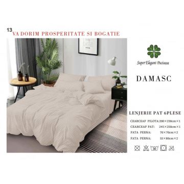 Lenjerie pat dublu Premium Damasc - Bej