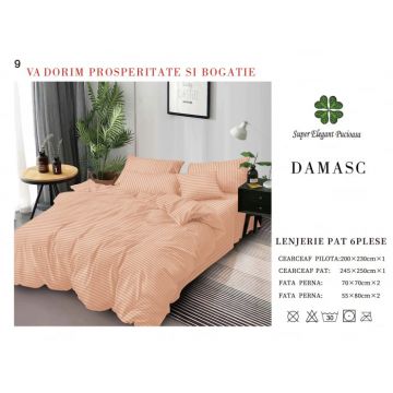 Lenjerie pat dublu Premium Damasc - Corai