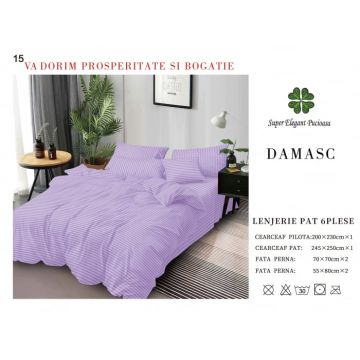 Lenjerie pat dublu Premium Damasc - Lila