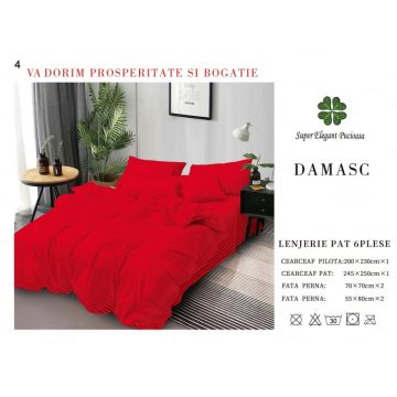 Lenjerie pat dublu Premium Damasc - Rosu