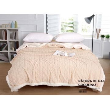 Patura Cocolino Tip Tricotaj Cu Blanita 200x230cm - Crem