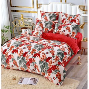 Set Lenjerie De Pat Cocolino 6 Piese Pat 2 Persoane - Red Flowers