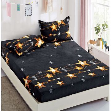 Husa de pat cu elastic cocolino + 2 Fete de Perna, Gold Stars