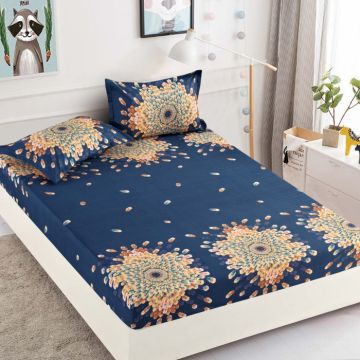 Husa de pat cu elastic din Bumbac Finet + 2 Fete de Perna, Mandala