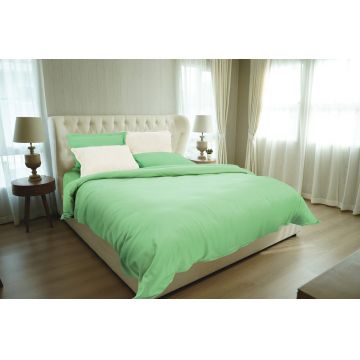 Lenjerie de pat, 2 persoane, 100% Bambus, 6 piese, 200x220 cm, Verde/Ivory