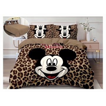 Lenjerie Pat Dublu, Bumbac Finet, 6 piese, IDENTIC CU POZA - Mickey Leopard