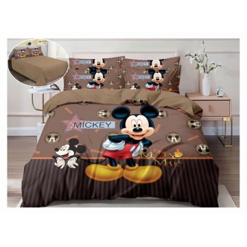 Lenjerie Pat Dublu, Bumbac Finet, 6 piese, IDENTIC CU POZA - Mickey Mouse Brown