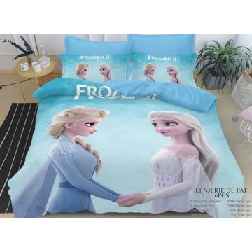 Lenjerie Pat Dublu, Bumbac Finet, 6 piese, MODEL IDENTIC CU POZA - Frozen Elsa