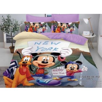 Lenjerie Pat Dublu, Bumbac Finet, 6 piese, MODEL IDENTIC CU POZA - Mickey New York