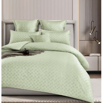 Lenjerie Pat Dublu, Jacquard Finetat, 6 Piese, CU ELASTIC - Verde Deschis